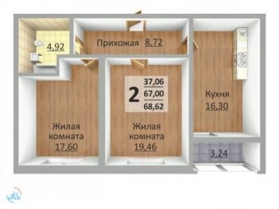 2-комнатная квартира в ЖК Культура, 69 м2, 7/18 эт.