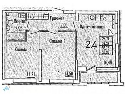 2-комнатная квартира в ЖК Nova Park, 55 м2, 21 эт.