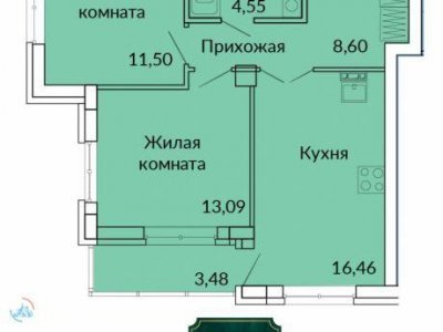2-комнатная квартира в ЖК Сказы Бажова, 58 м2, 15/17 эт.