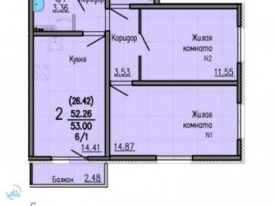 2-комнатная квартира в ЖК Мичуринский, 53 м2, 1/5 эт.